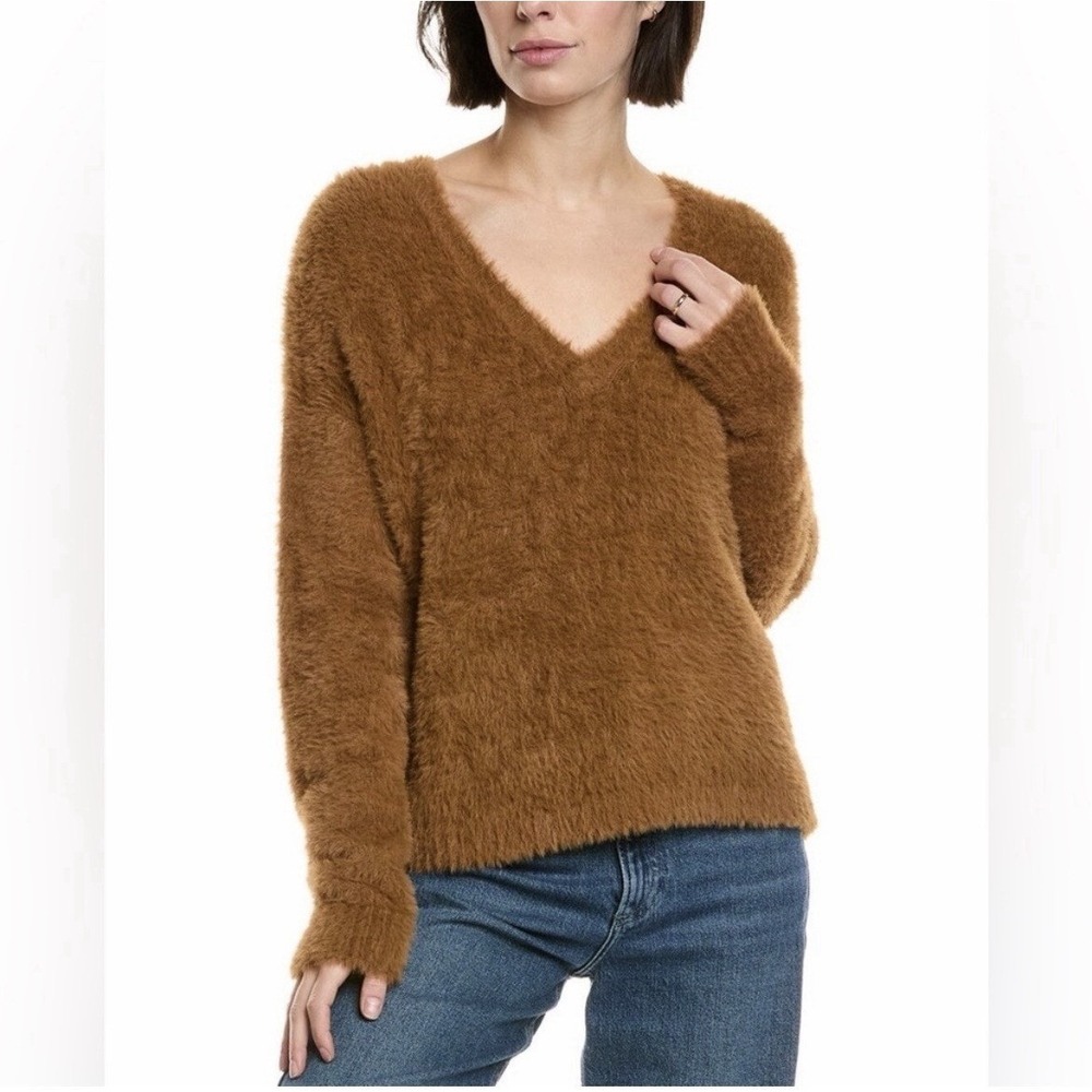Bella‎ Dahl Slouchy Eyelash Knit V-Neck Sweater Caramel Brown Size Medium